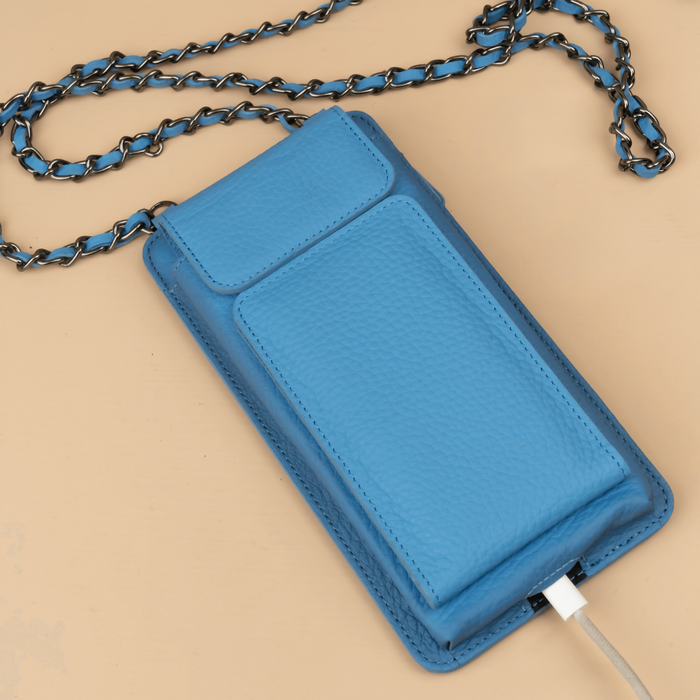 Blue Leather iPhone Case with Integrated Wallet