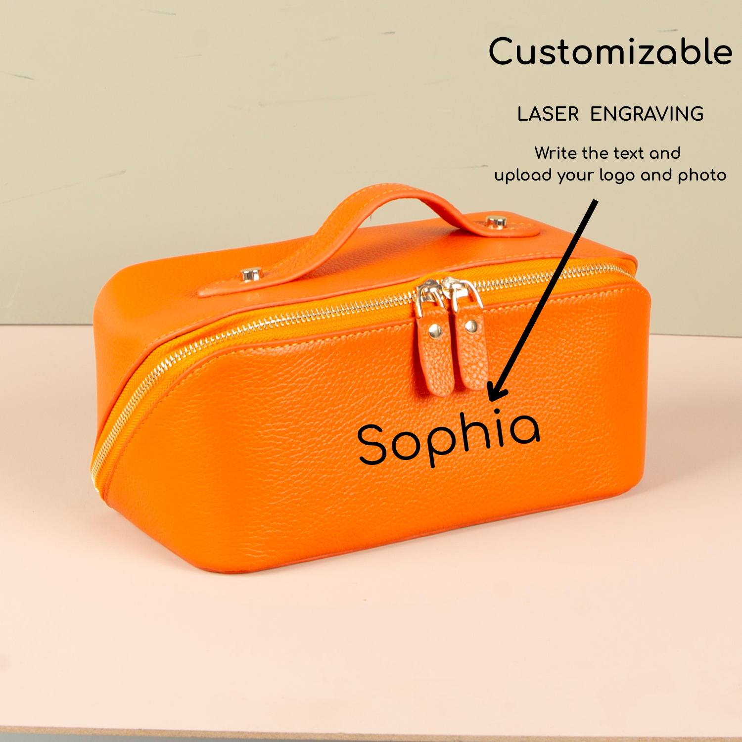 Luxury Leather Travel Vanity Case – Elegant & Spacious- mandarin - San Jose