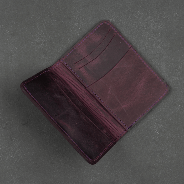 Purple Leather Thin Wallet with Card Holder - LEATHERE