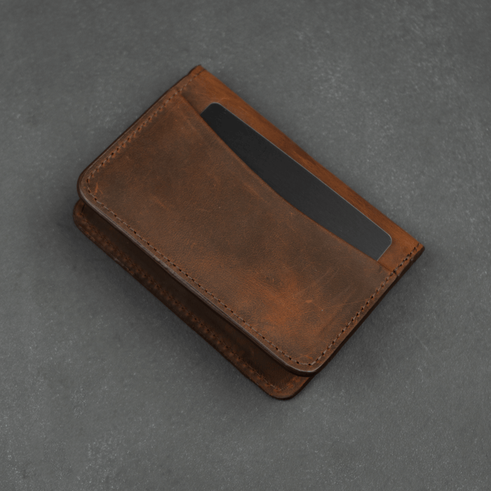 Dark Brown Leather Thin Wallet with Card Holder - LEATHERE