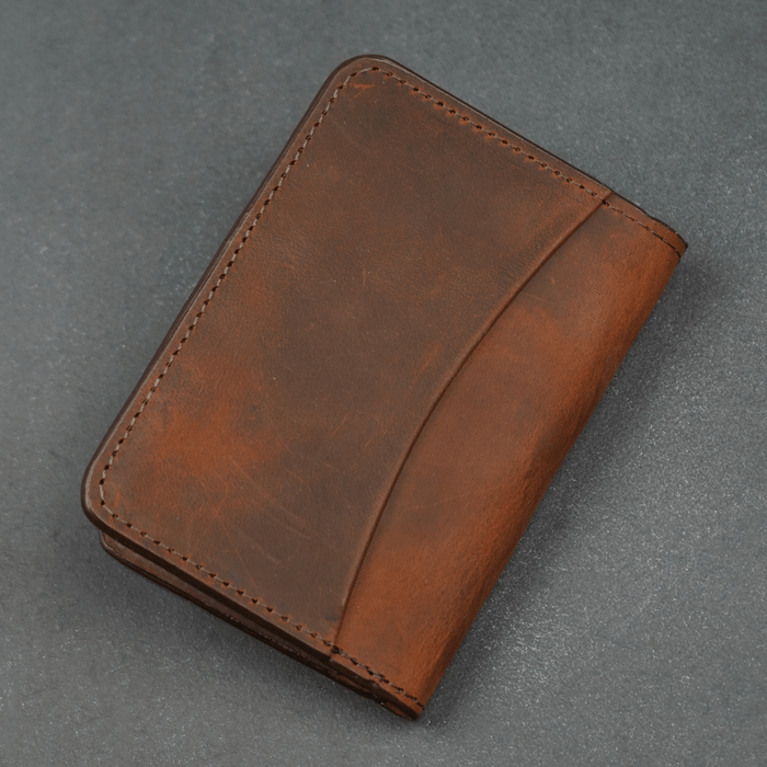 Dark Brown Leather Thin Wallet with Card Holder - LEATHERE