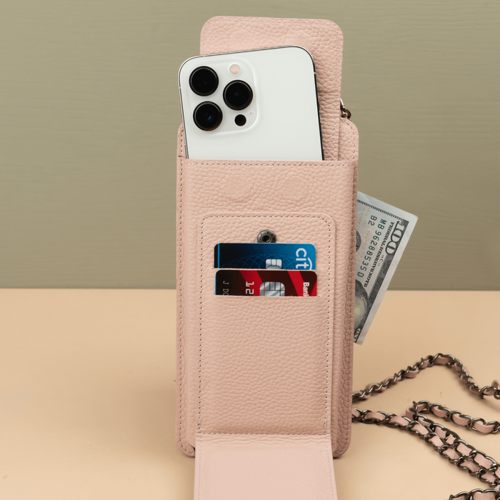 Pink Leather iPhone Case with Integrated Wallet