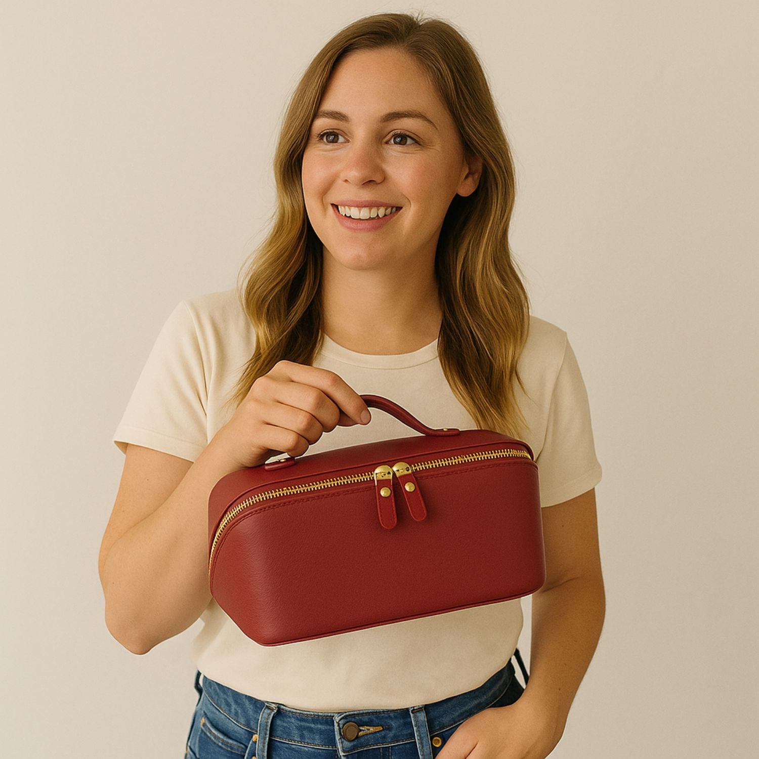 Luxury Leather Travel Vanity Case – Elegant & Spacious- Dark Claret Red - San Jose