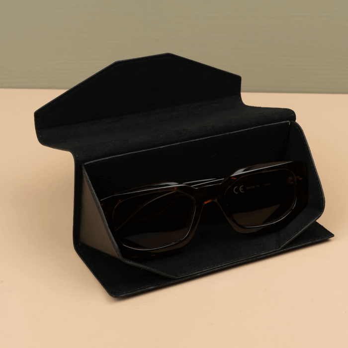 Black Leather Sunglasses Case - LEATHEREE