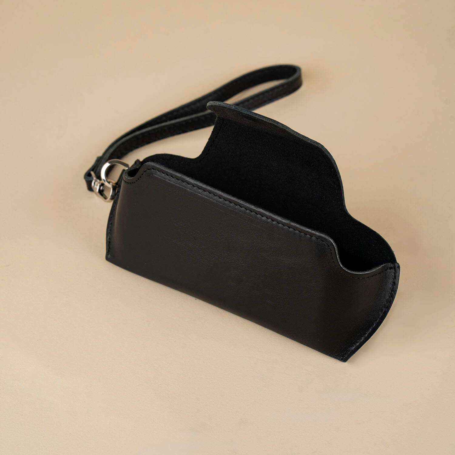 Leather Sunglass Case with Wrist Strap - Black - Denver