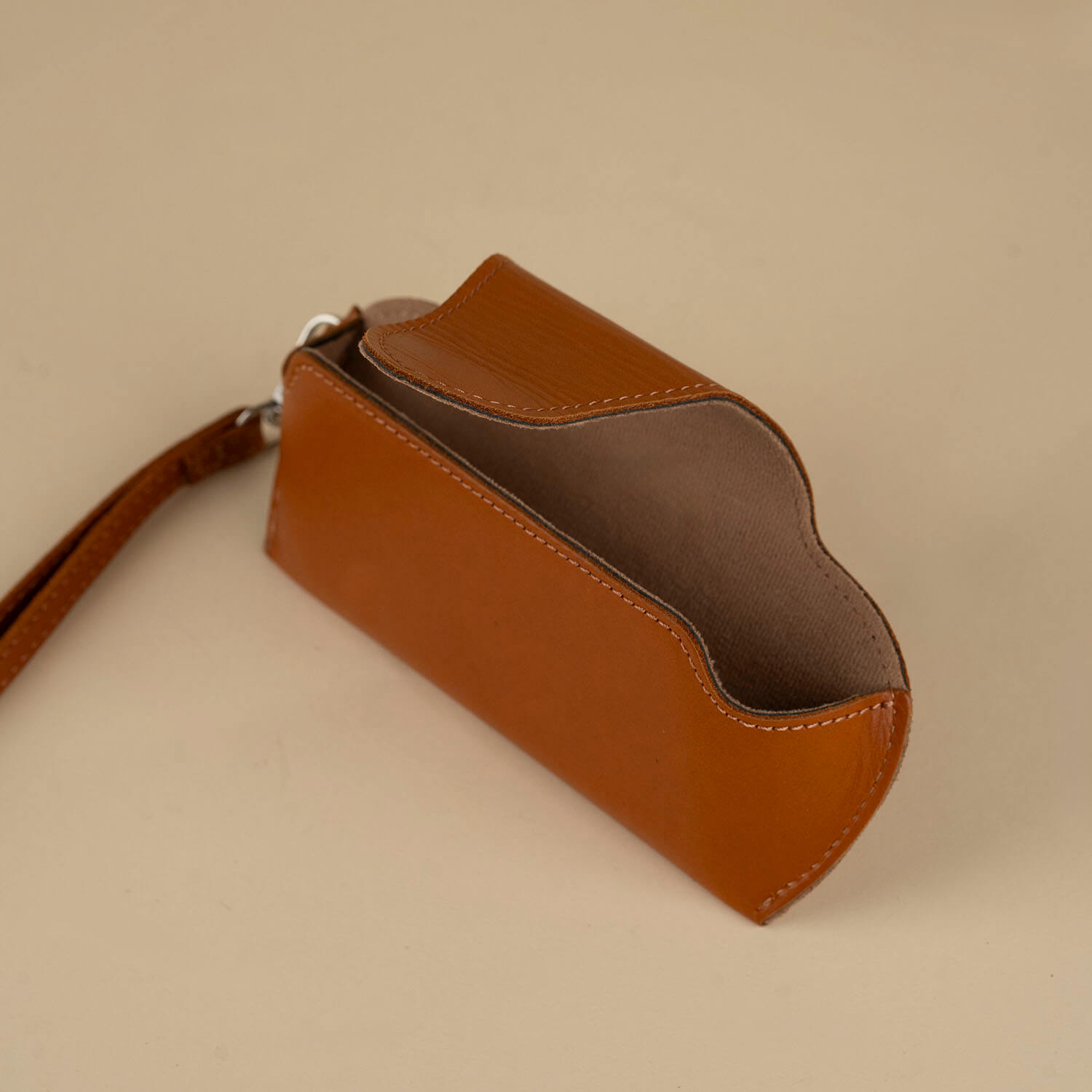 Leather Sunglass Case with Wrist Strap - Medium Brown - Denver