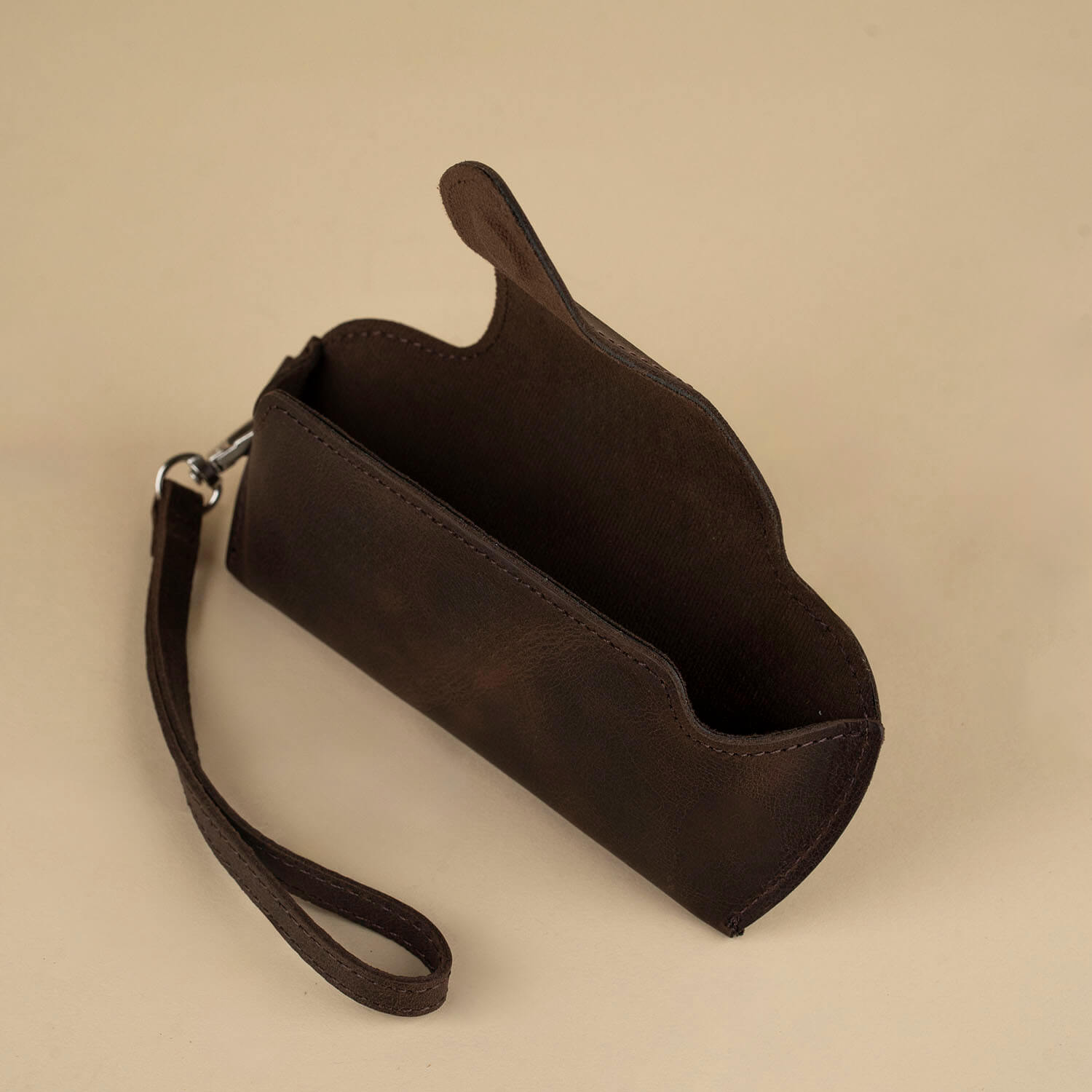 Leather Sunglass Case with Wrist Strap - Dark Brown - Denver