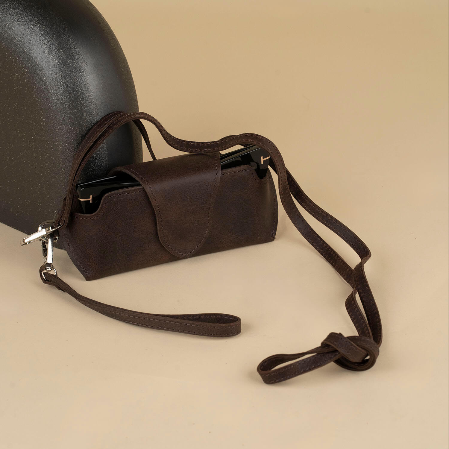 Leather Sunglass Case with Wrist Strap - Dark Brown - Denver