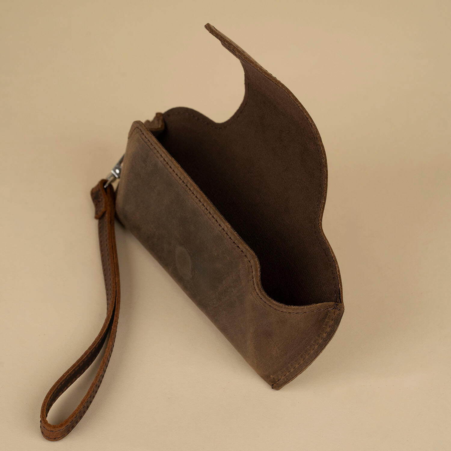 Leather Sunglass Case with Wrist Strap - Rich Dark Brown - Denver