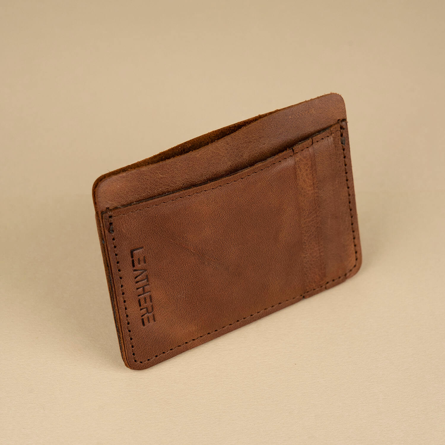 Minimalist Leather Cardholder Wallet - Dark Brown - Carmel