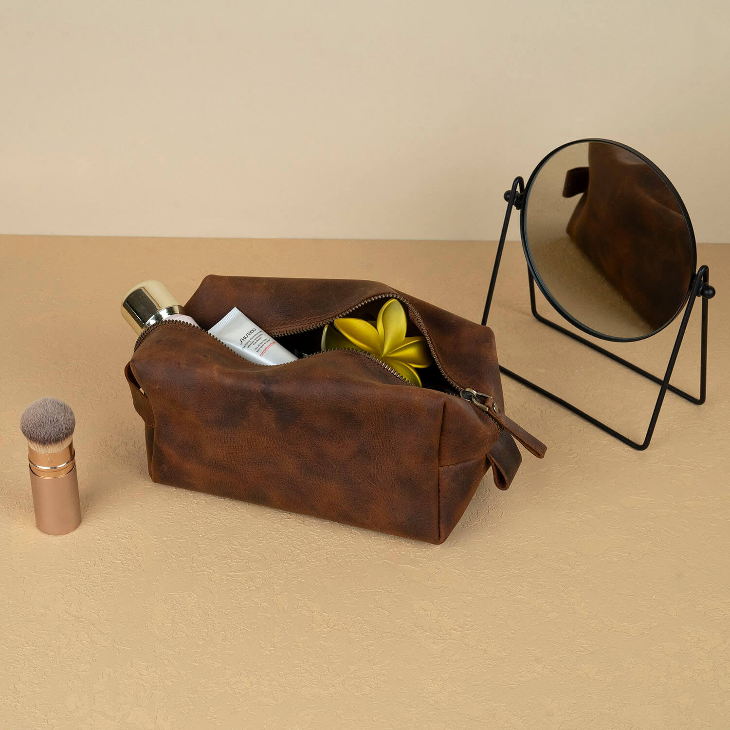 Handmade Leather Makeup Bag -  Rich Brown- Minneapolis