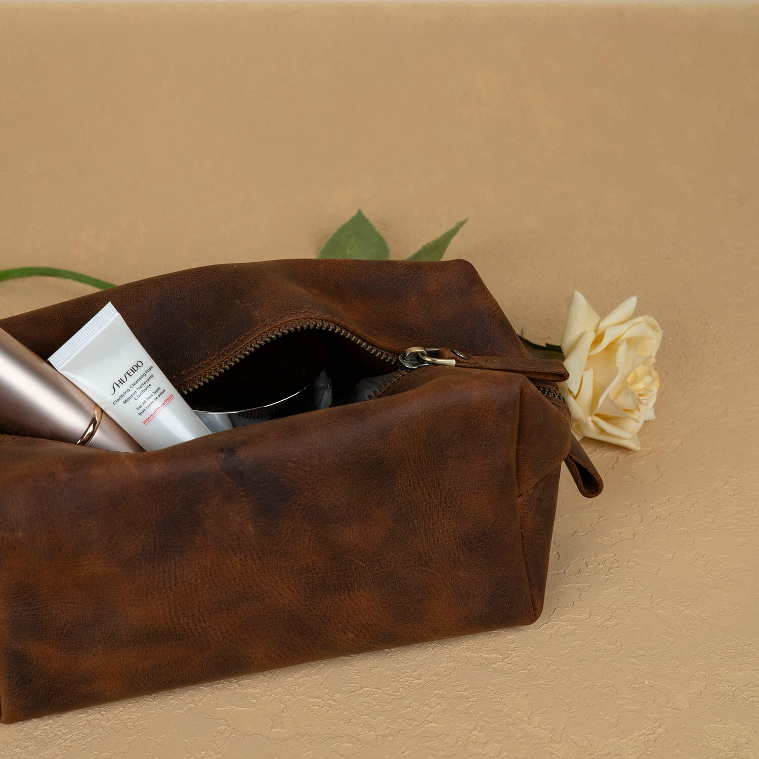 Handmade Leather Makeup Bag -  Rich Brown- Minneapolis