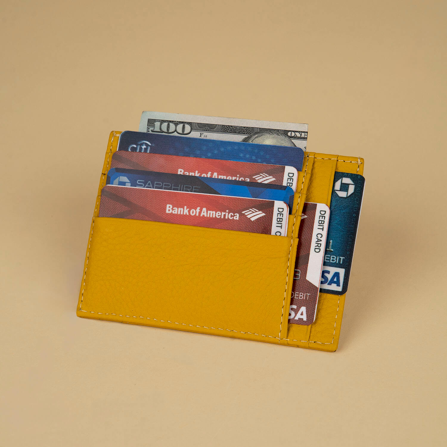 Vibrant Leather Card Holder with Zipper Pocket - Yellow - Concord