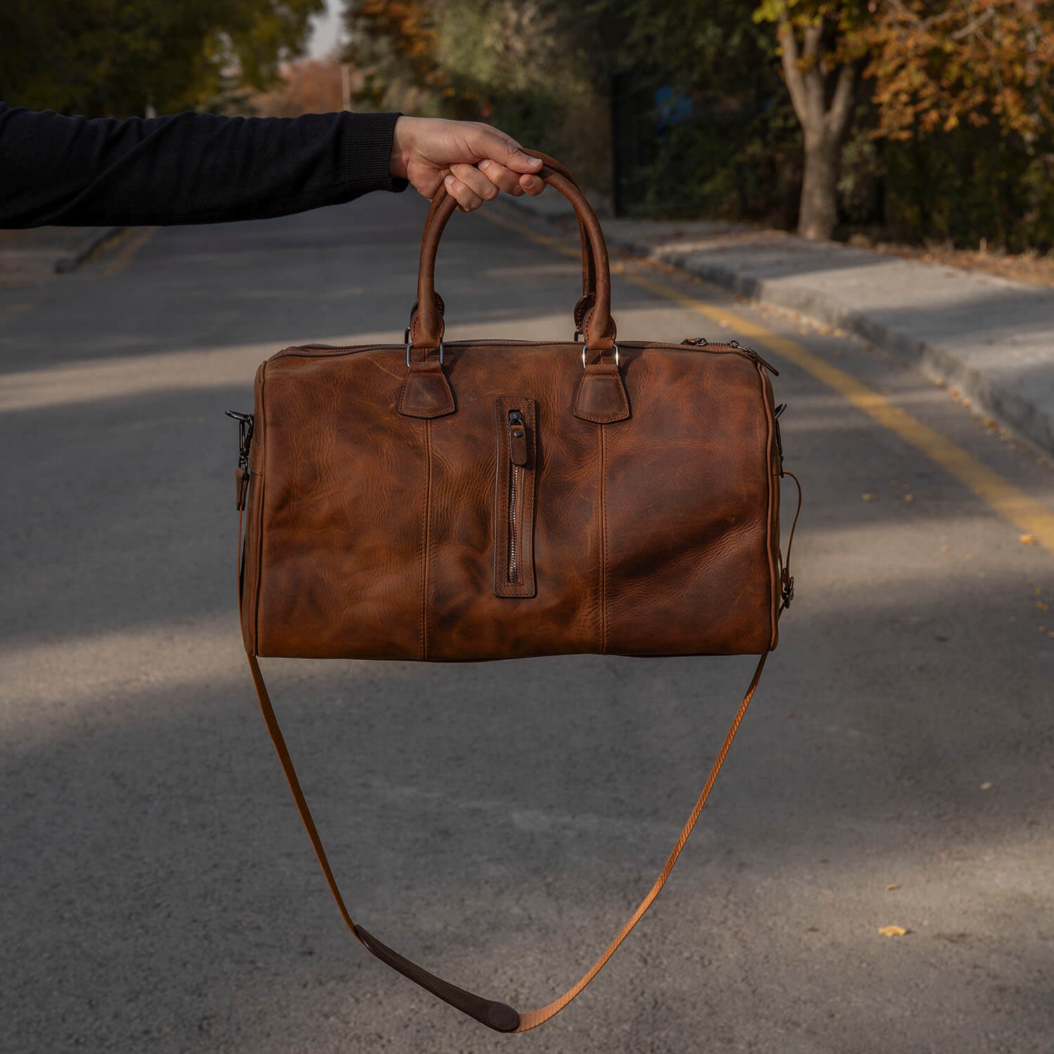 Vintage Leather Weekender Bag - Brown - Edison