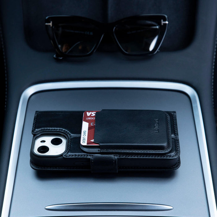 Premium Leather Card Holder & Phone Case Combo - Black - Helena