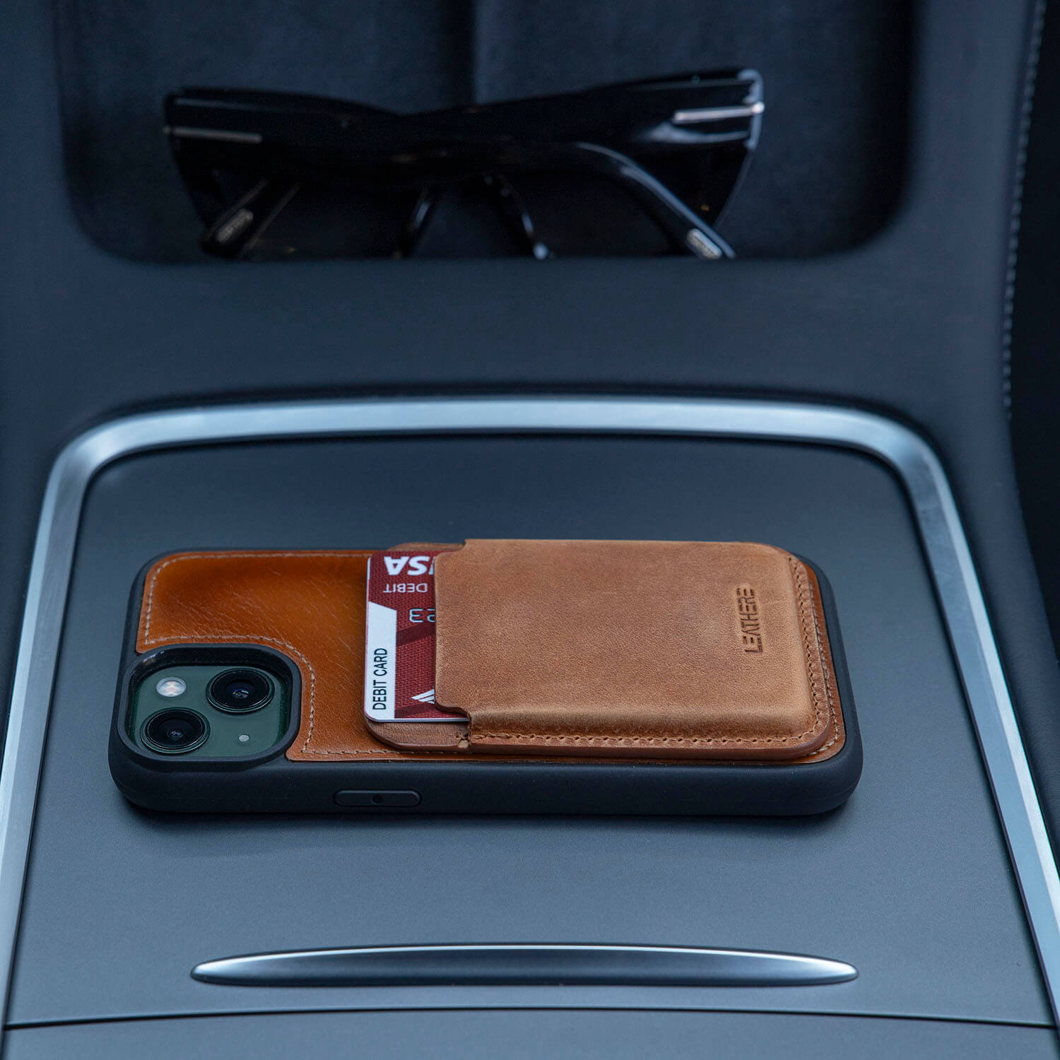 Premium Leather Card Holder & Phone Case Combo - Brown - Helena