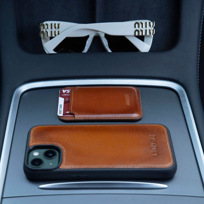 Premium Leather Card Holder & Phone Case Combo - Rich Brown - Helena