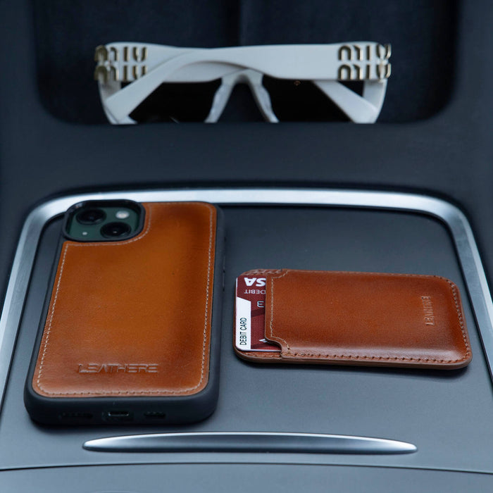 Premium Leather Card Holder & Phone Case Combo - Rich Brown - Helena