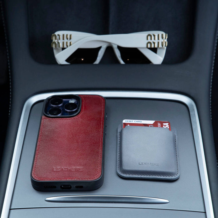 Premium Leather Card Holder & Phone Case Combo - Grey - Helena