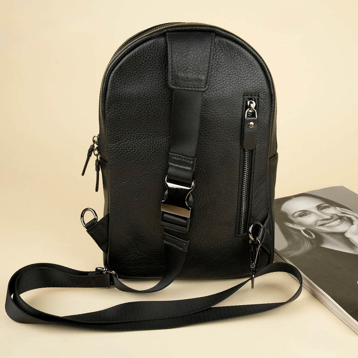 Leather Sling Bag - Black - Marion