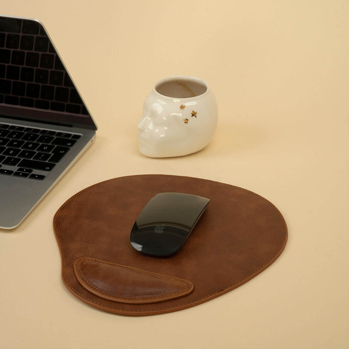 Ergonomic Leather Mouse Pad with Wrist Support - Dark Brown - Portland