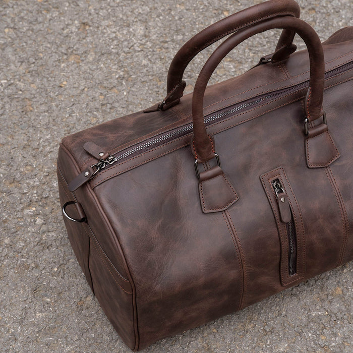 Vintage Leather Weekender Bag - Dark Brown - Edison