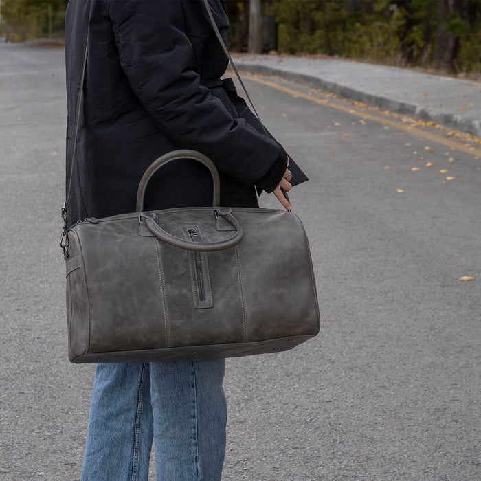 Vintage Leather Weekender Bag - Grey - Edison