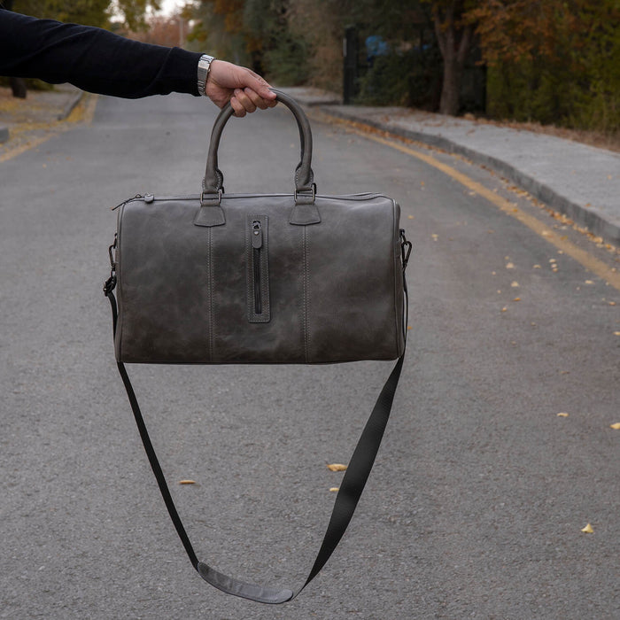 Vintage Leather Weekender Bag - Grey - Edison