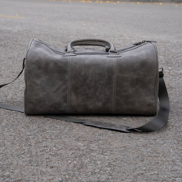 Vintage Leather Weekender Bag - Grey - Edison