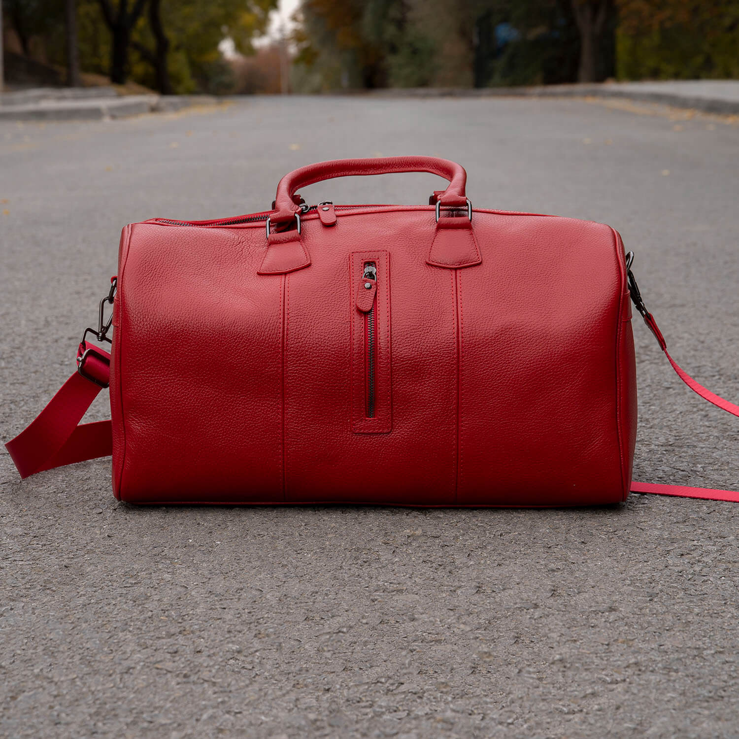 Vintage Leather Weekender Bag - Red - Edison