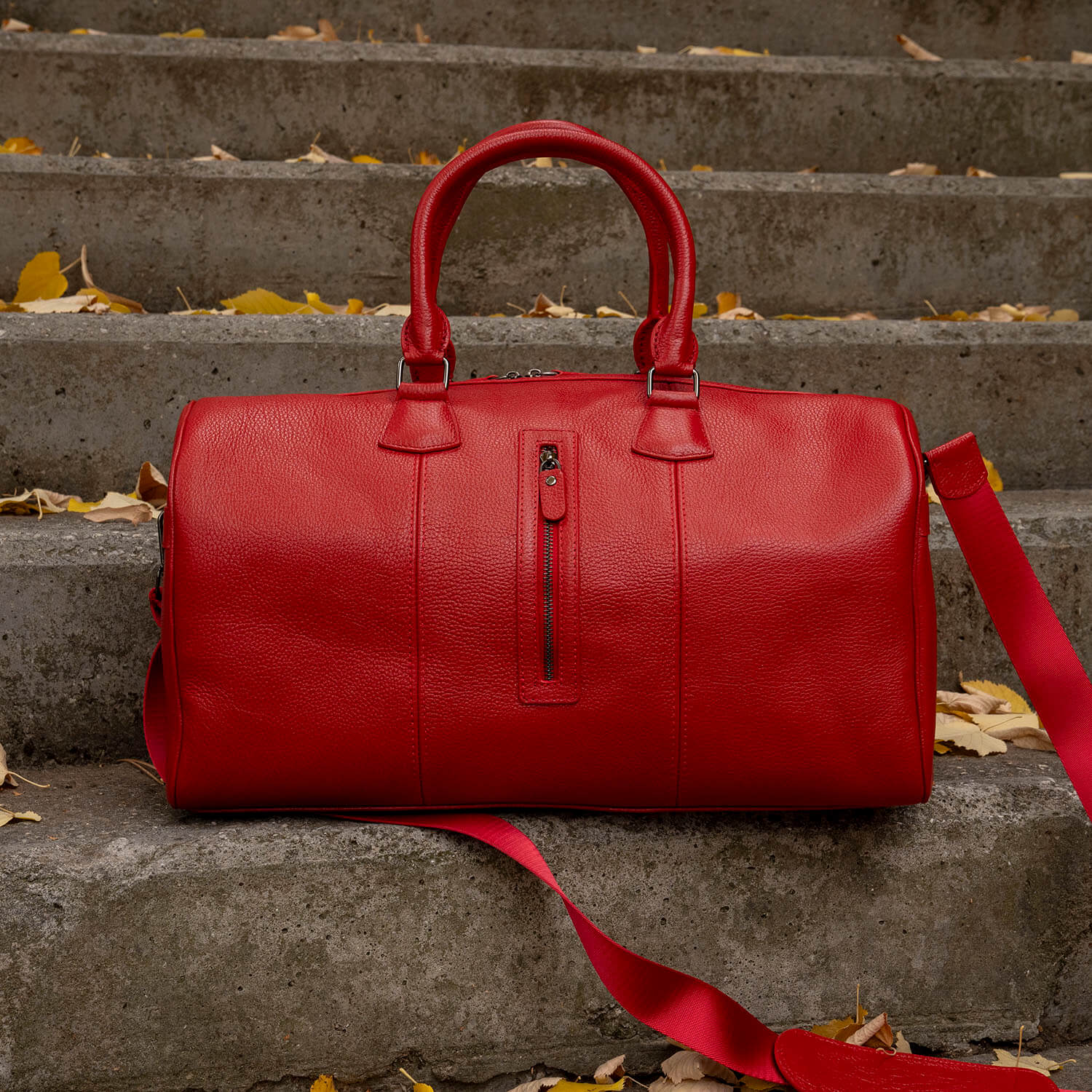 Vintage Leather Weekender Bag - Red - Edison