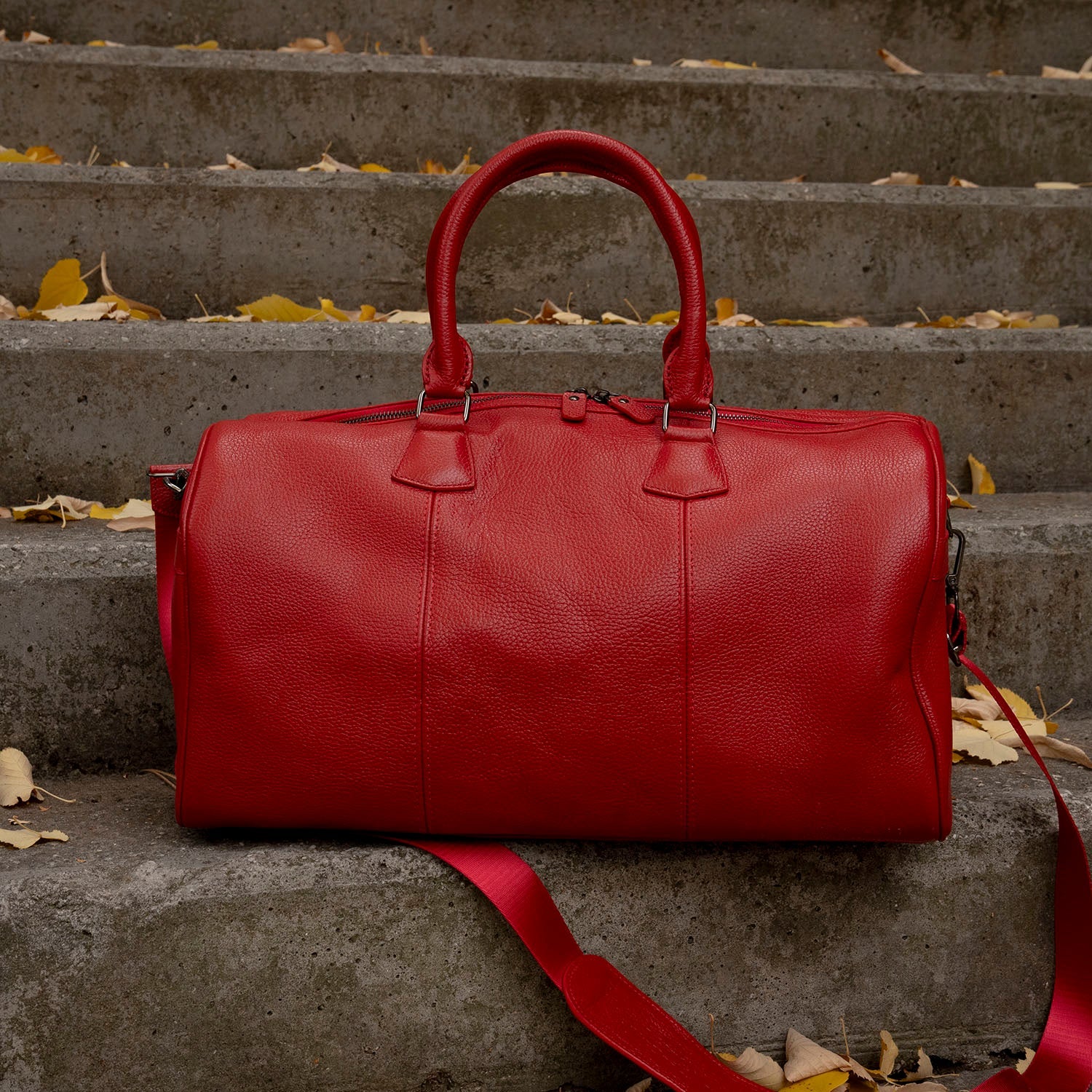 Vintage Leather Weekender Bag - Red - Edison