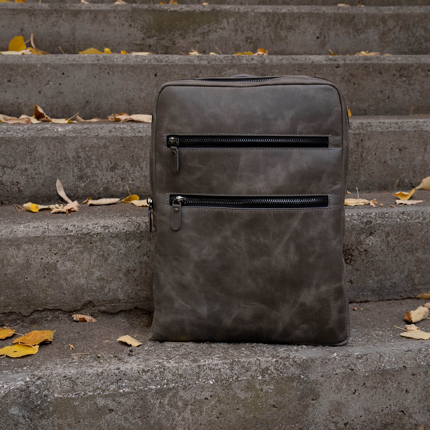 Premium Leather Laptop Backpack - Gray - Edinburg