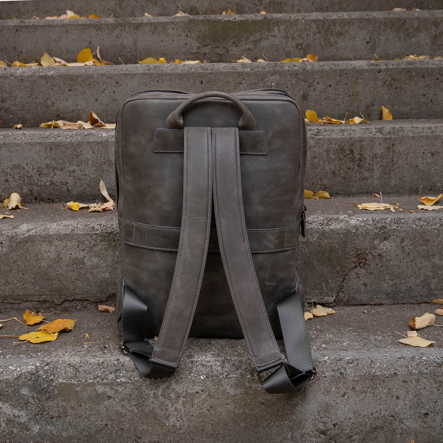 Premium Leather Laptop Backpack - Gray - Edinburg