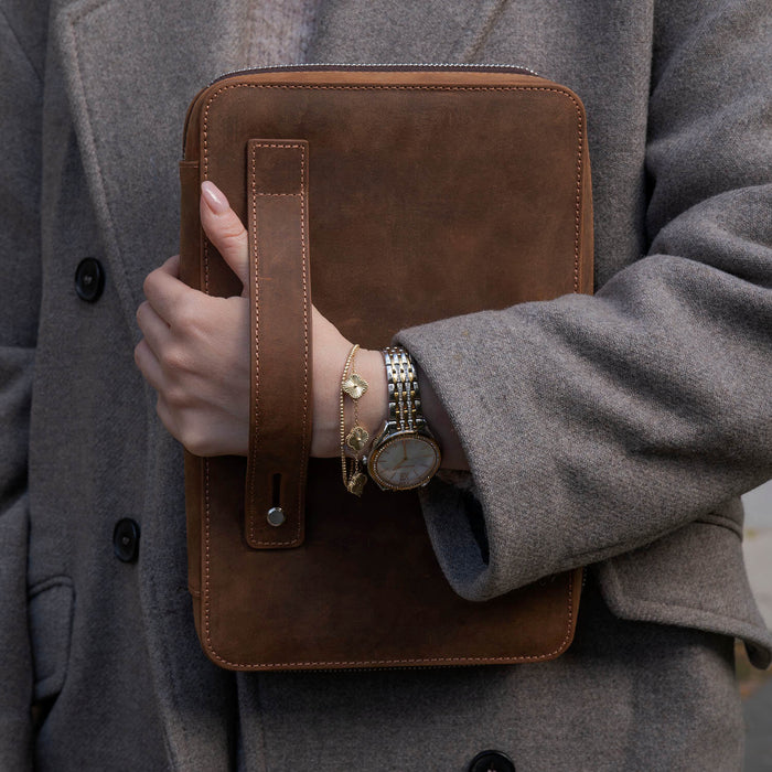 Leather Tech Organizer Case - Dark Brown - Mobile