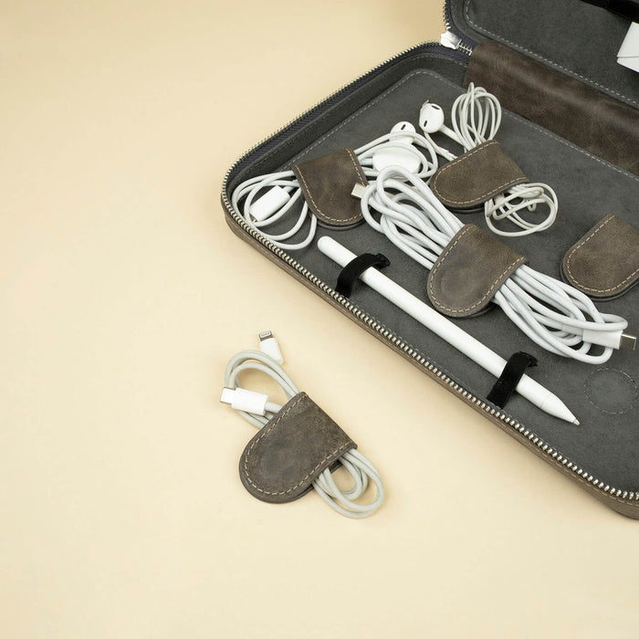 Leather Tech Organizer Case -Grey - Mobile