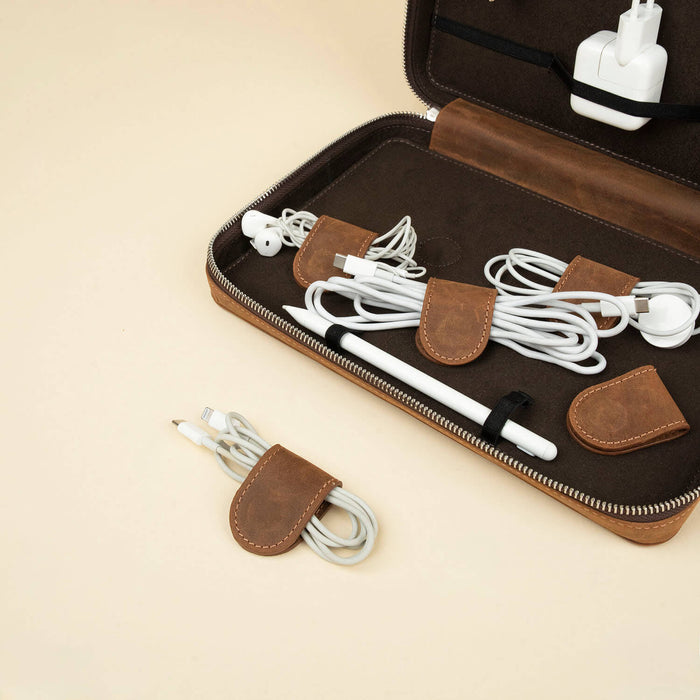 Leather Tech Organizer Case - Dark Brown - Mobile