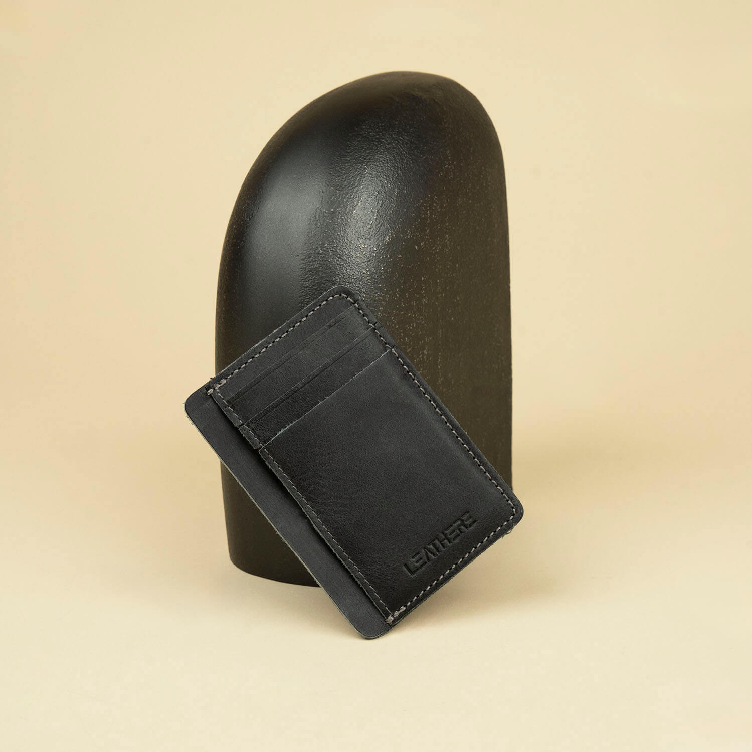 Minimalist Leather Cardholder Wallet - Dark Green - Carmel