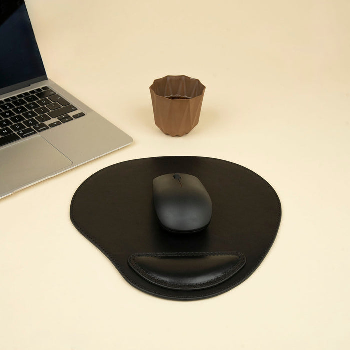 Ergonomic Leather Mouse Pad with Wrist Support - Black - Portland