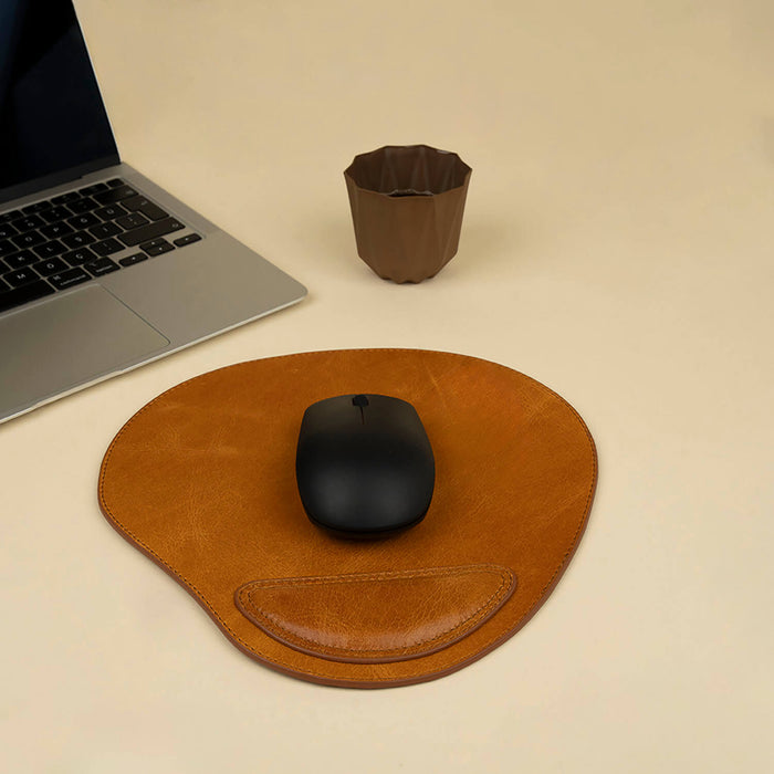 Ergonomic Leather Mouse Pad with Wrist Support - Brown - Portland