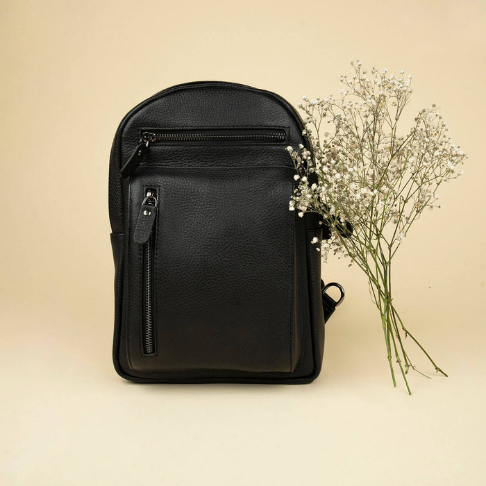 Leather Sling Bag - Black - Marion