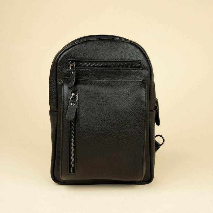 Leather Sling Bag - Black - Marion