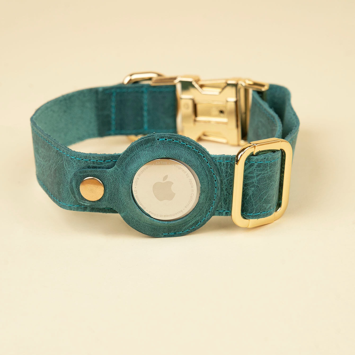 Stylish Leather AirTag Dog Collar - Turquoise - Davie