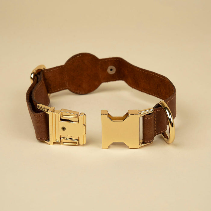 Stylish Leather AirTag Dog Collar - Dark Brown - Davie