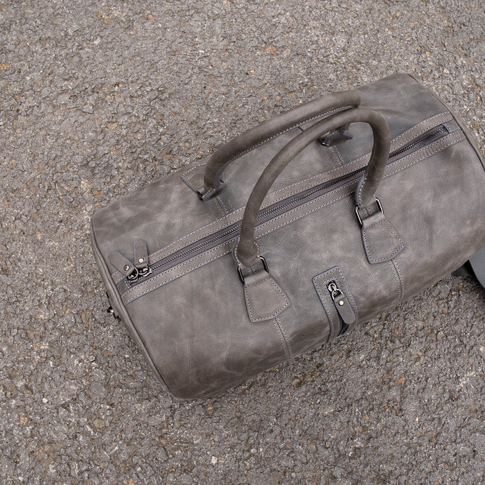 Vintage Leather Weekender Bag - Grey - Edison