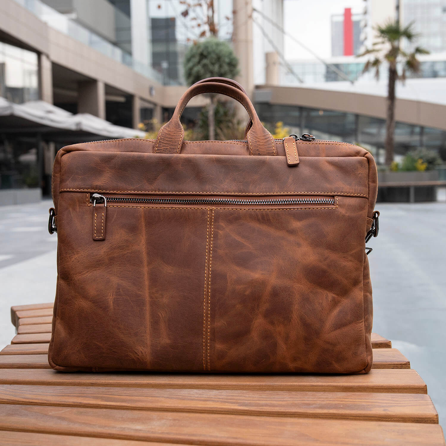 Classic Leather Laptop Bag - Dark Brown - Hollywood