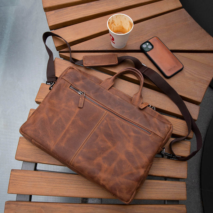 Classic Leather Laptop Bag - Dark Brown - Hollywood