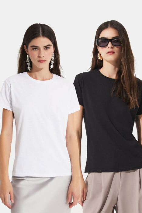 June Black - White 2 Pack 100% Cotton Basic Women's T-Shirt