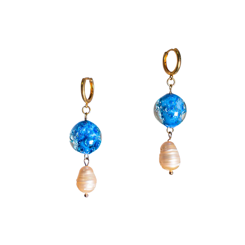 FLN-KUP-113 The Pearl of Sea Foam - Handmade Design Earrings