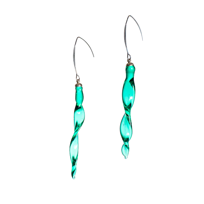 Fln-Kup-119 Turquoise Glass Flow - Handmade Design Earrings